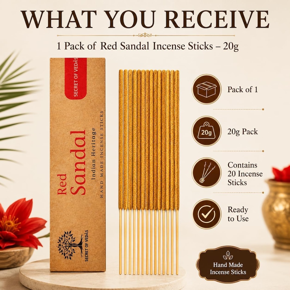 image 1 of Red Sandal Incense Sticks 20g Pack of 1 – Scented Home Fragrance Agarbatti