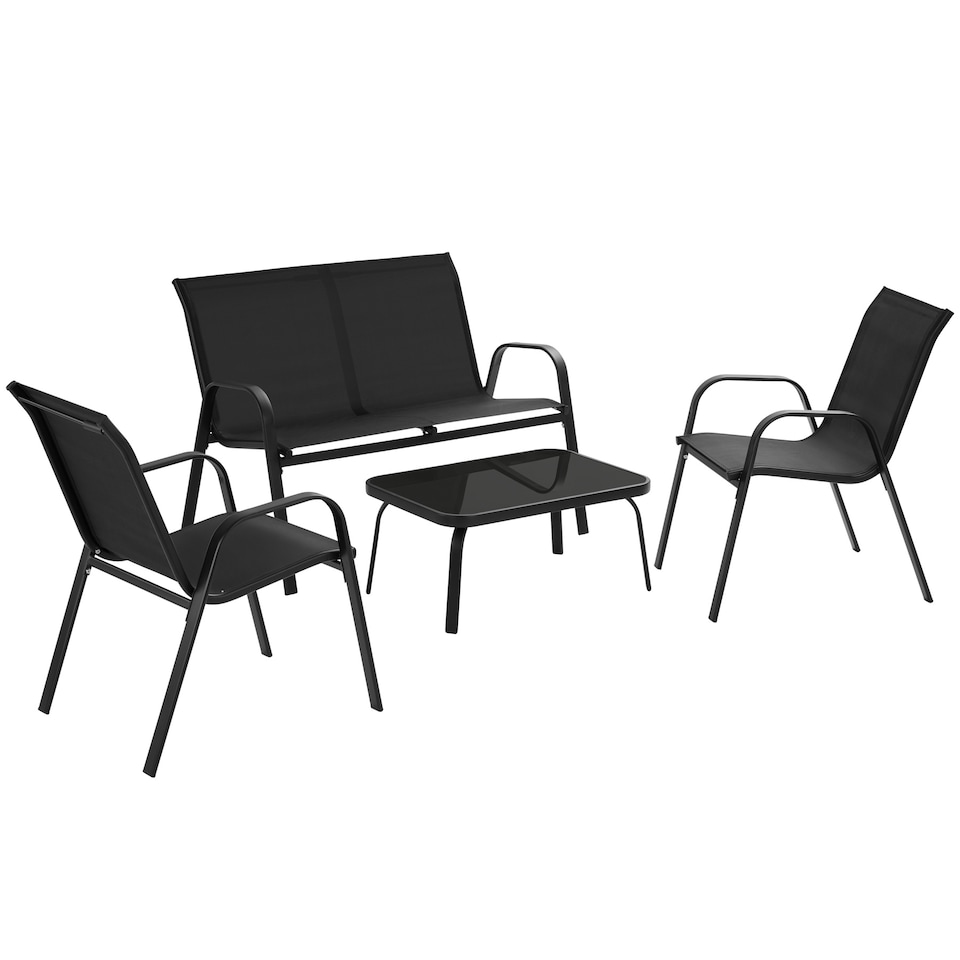 image 1 of Garden Furniture Set Nora - up to 4 people, textilene fabric, weather-resistant | Black | black | 70 x 111 x 83 cm | 1
