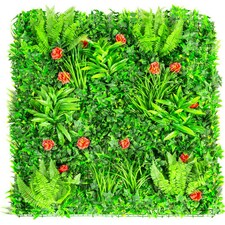 Primrose Artificial Mixed Plants Red Rose Wall Hedge Panel 1m x 1m Set of 2