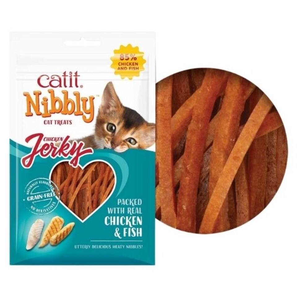 Catit Nibbly Jerky Chicken & Fish Cat Treats 30g