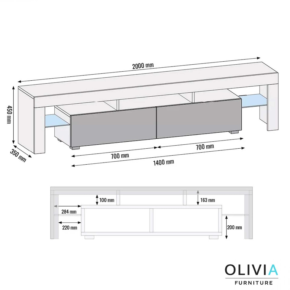 image 1 of TV Stand TV Unit Cabinet Sideboard Media Cabinet Storage Oak White High Gloss 200cm
