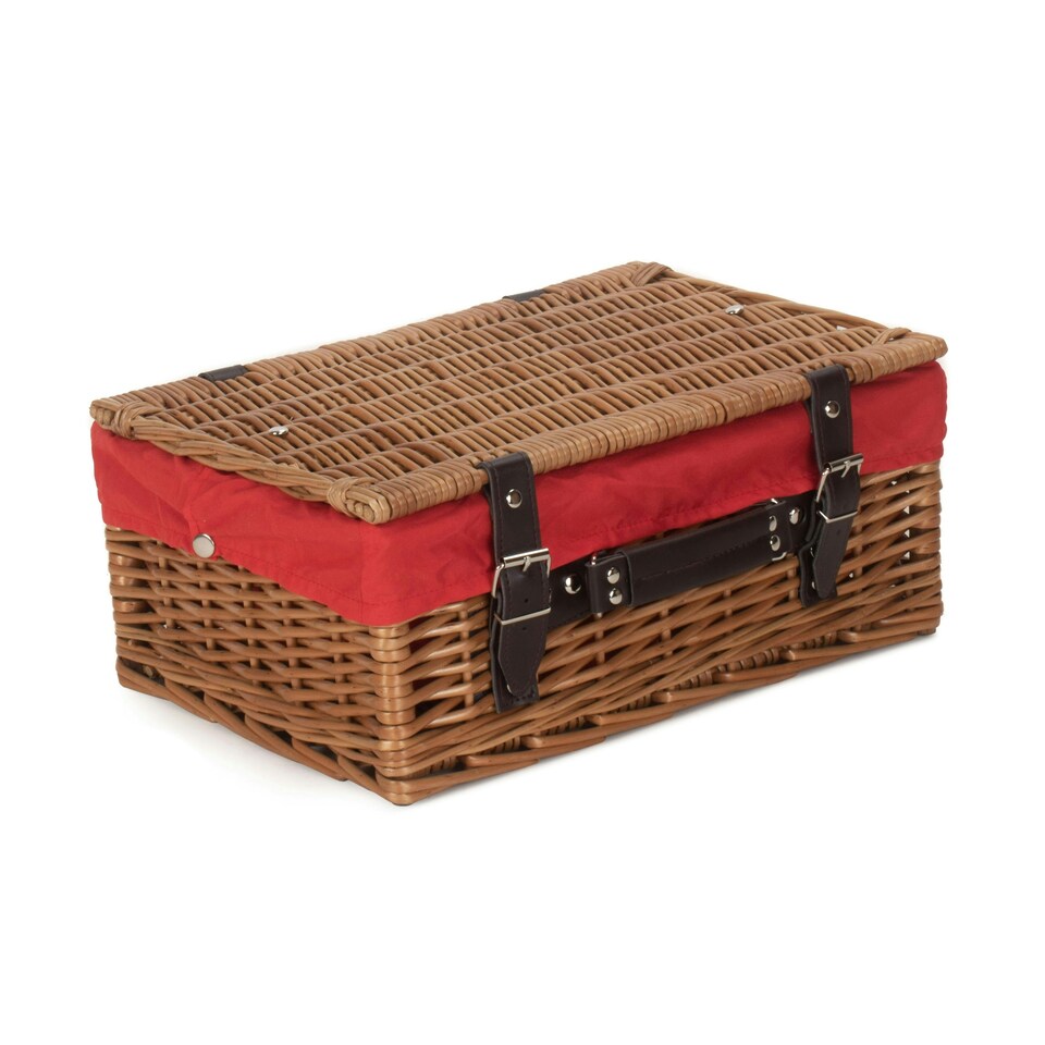 image 1 of 36cm Double Steamed Wicker Picnic Basket with Lining Red | Red | One Size