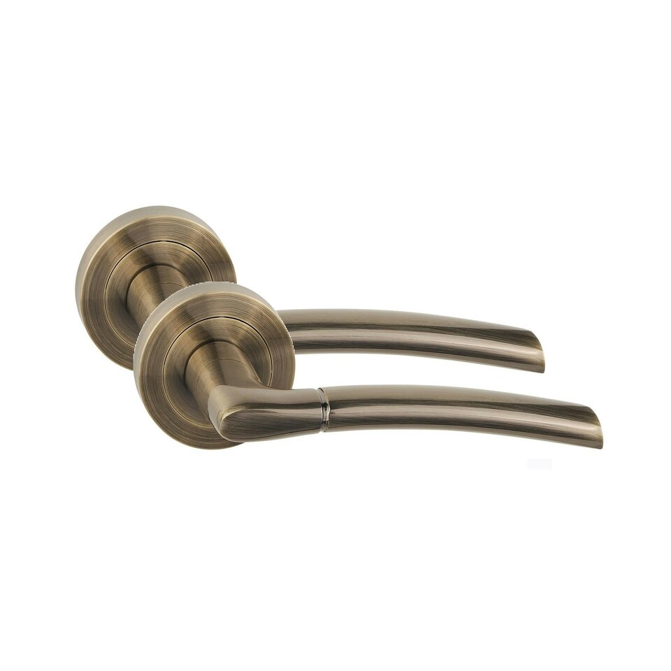 image 1 of Golden Grace Indiana Design Key Lock Door Handle Set in Antique Brass Hinges and Mortise Lock Gold