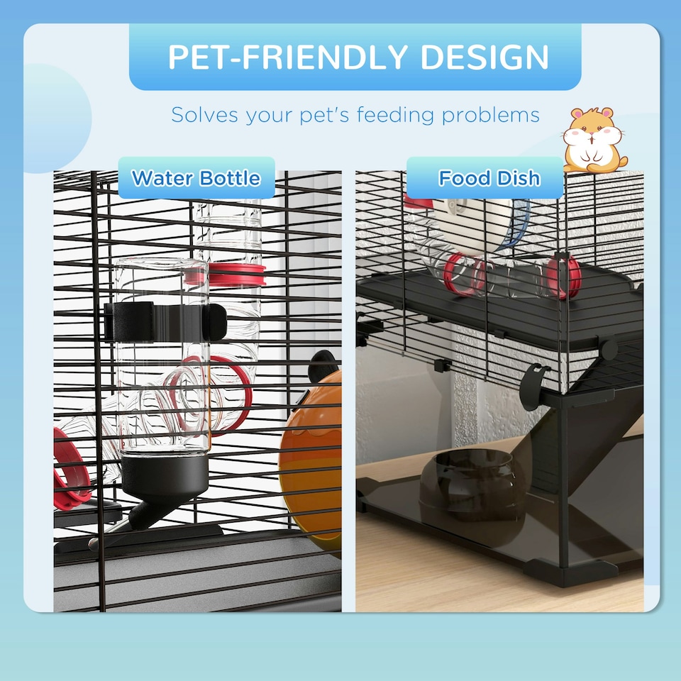 image 1 of PawHut Hamster Cage w/ Tunnels, Tubes, Ramps, Platforms, Hut, 78.5 x 48.5 x 57cm