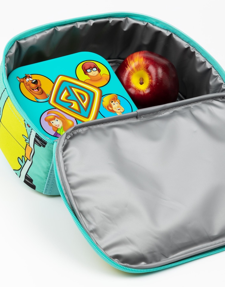 image 1 of Scooby-Doo Kids Lunch Box Set | 3 Piece Blue Mystery Machine Lunch Bag, Bottle and Snack Pot Set | Shaggy, Velma, Fred & Daphne Cartoon Tupperware Complete Matching Bundle | Back to School Gifts