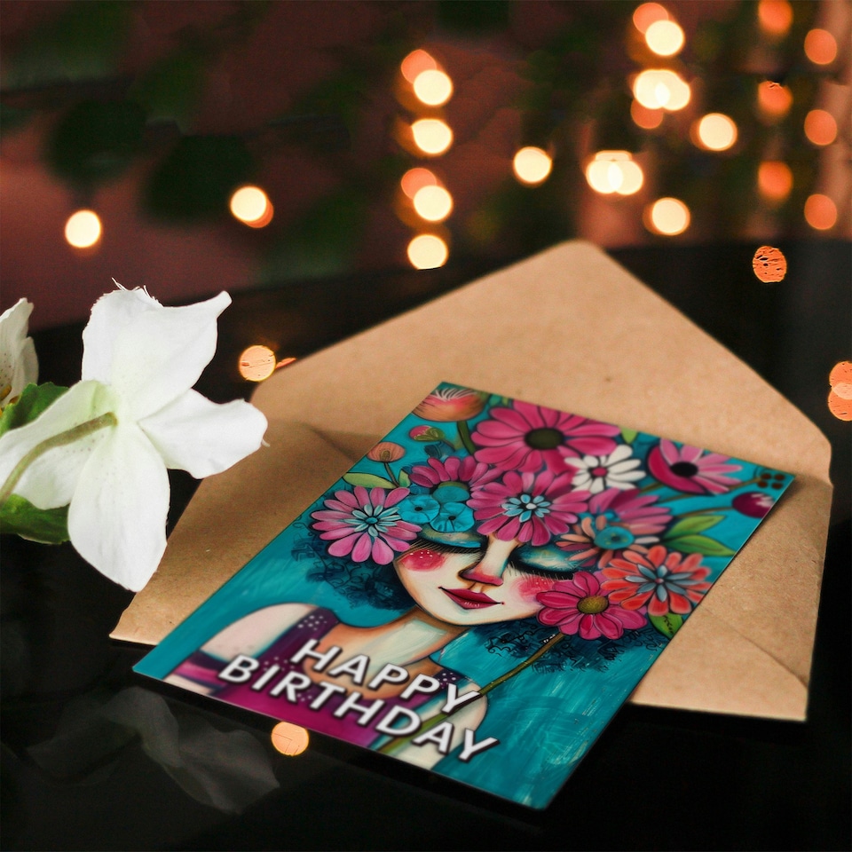 image 1 of Flower Head Girl Purple Plant Lover Woman Her Birthday Card