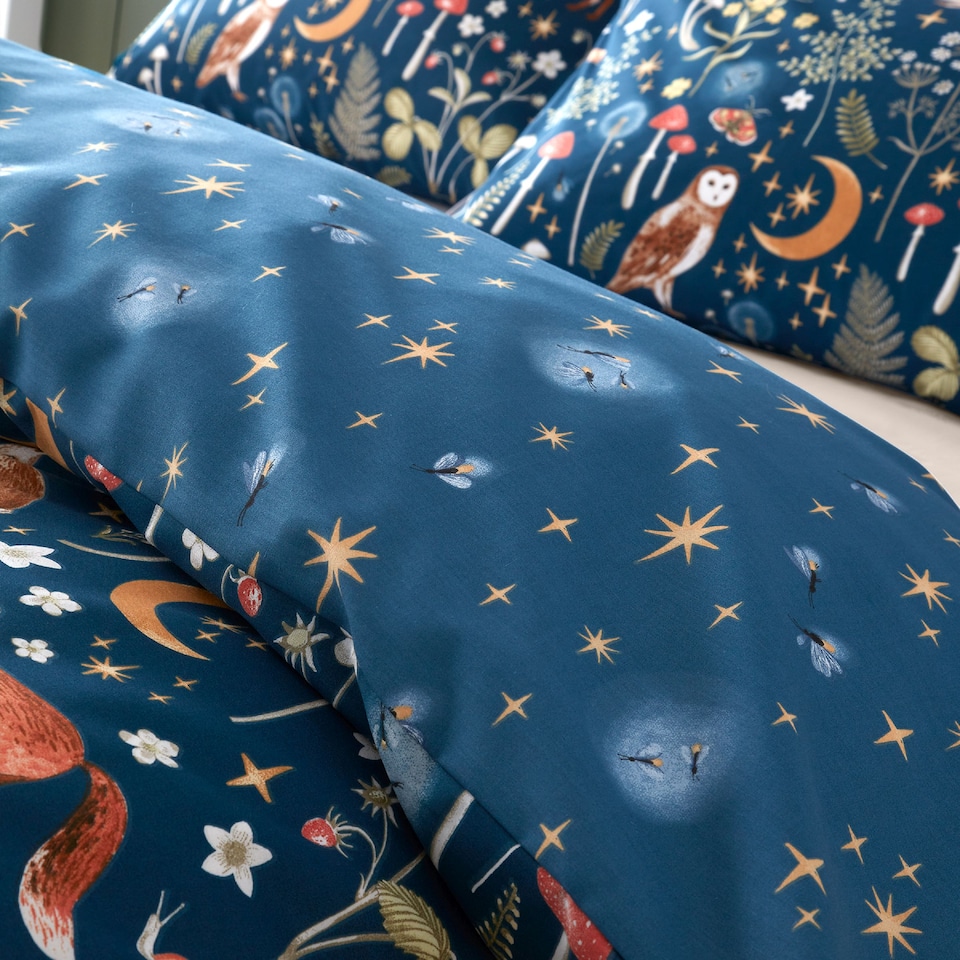 image 1 of Catherine Lansfield Enchanted Twilight Animals Reversible Duvet Cover Set | Blue | Navy Blue