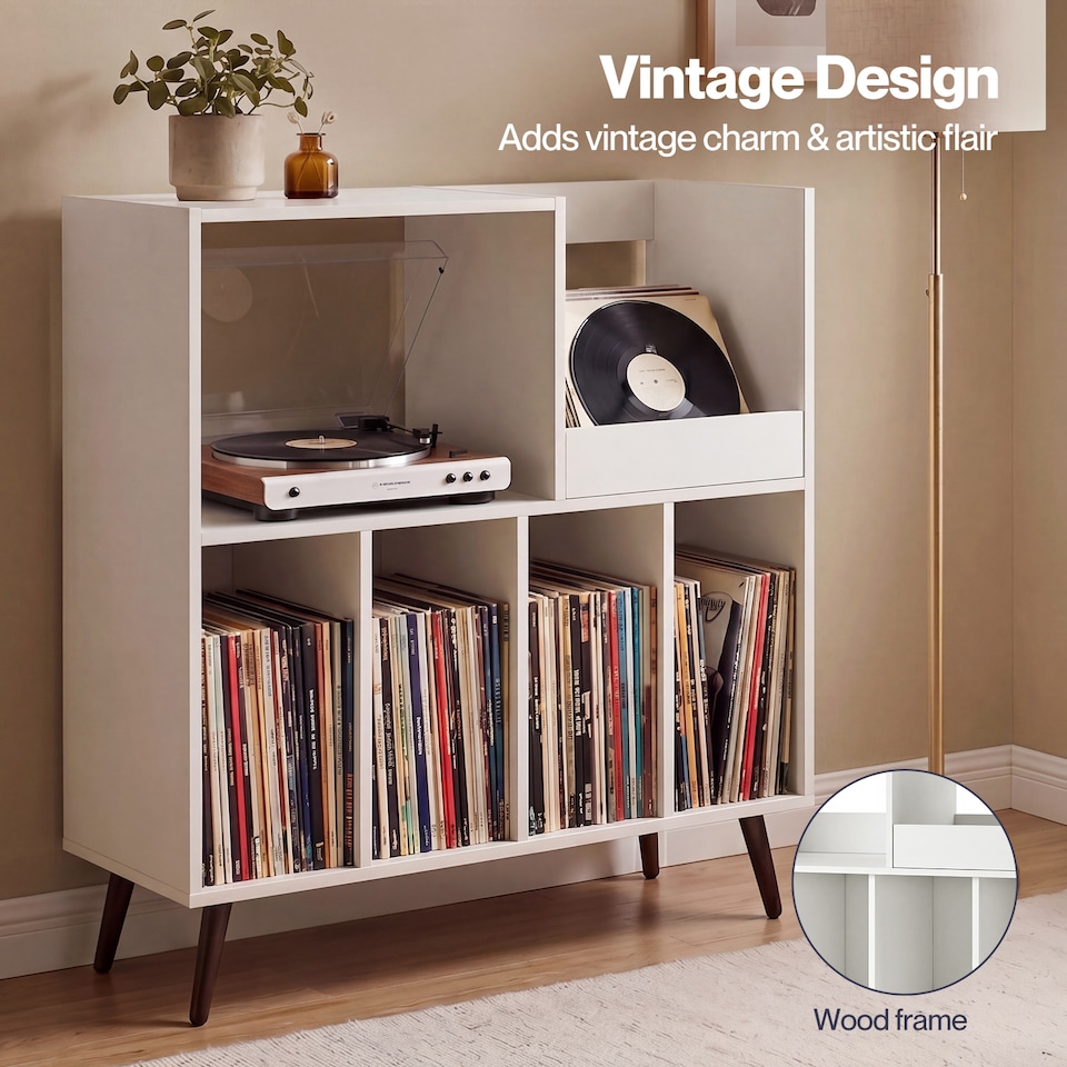 image 1 of Levede Record Player Stand 300+ Album Storage Turntable Cabinet Rubber Wood