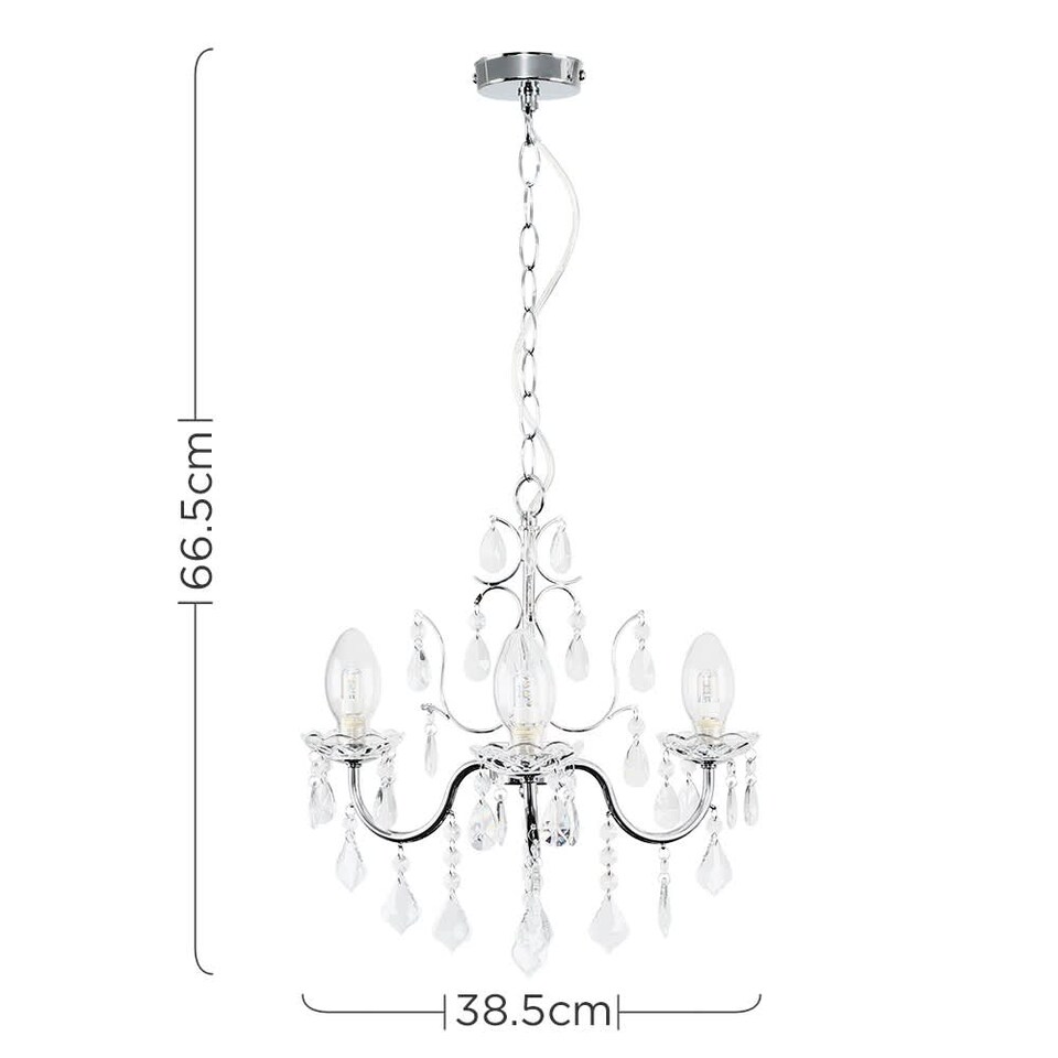 image 1 of ValueLights Varuna Glass Droplet IP44 Rated Bathroom Chandelier Pendant Ceiling Light | Chrome