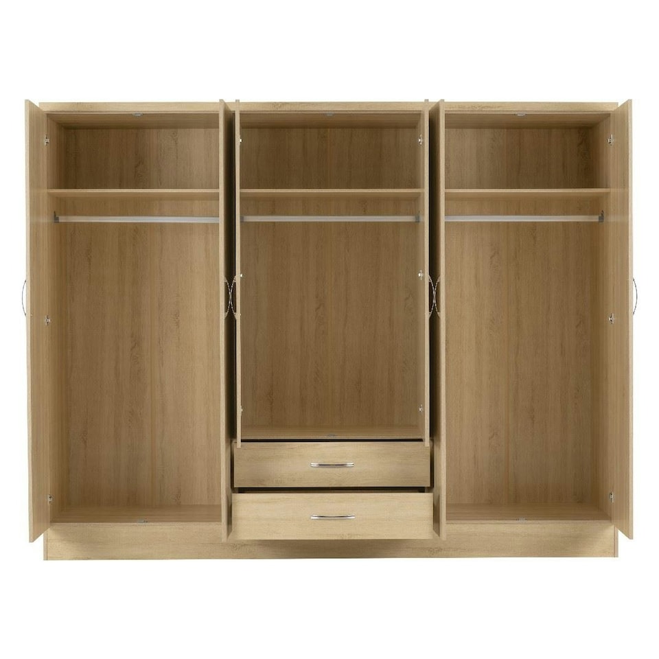 image 1 of Nevada 6 Door 2 Drawer Mirrored Wardrobe Brown | Sonoma Oak