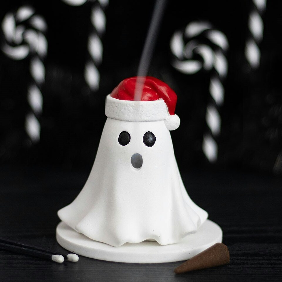 image 1 of Ghost with Santa Hat Incense Cone Holder