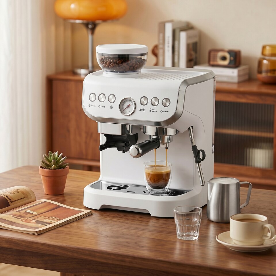 image 1 of HOMCOM Espresso Machine, Bean Grinder & Steam Wand, 15 Bar Pressure