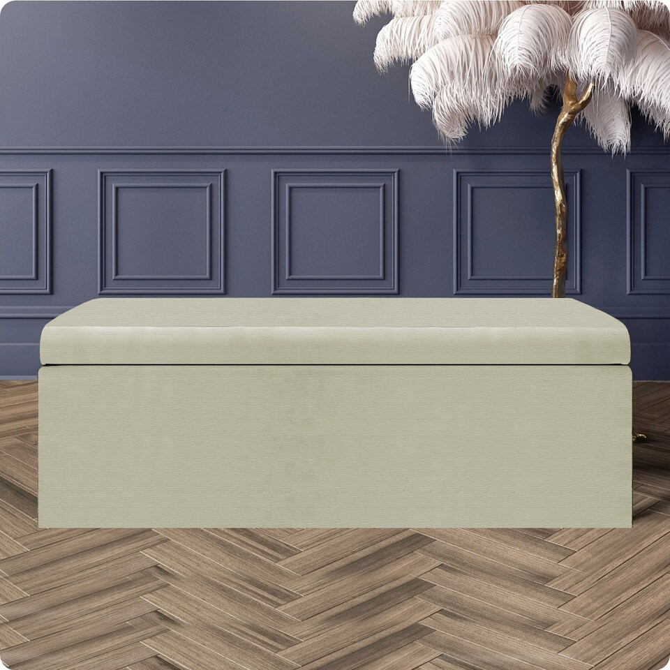 image 1 of 120cm Large Plain Safar Storage Ottoman Box, Cream Naples Upholstered Deep Storage Ottoman End of Bed Bench