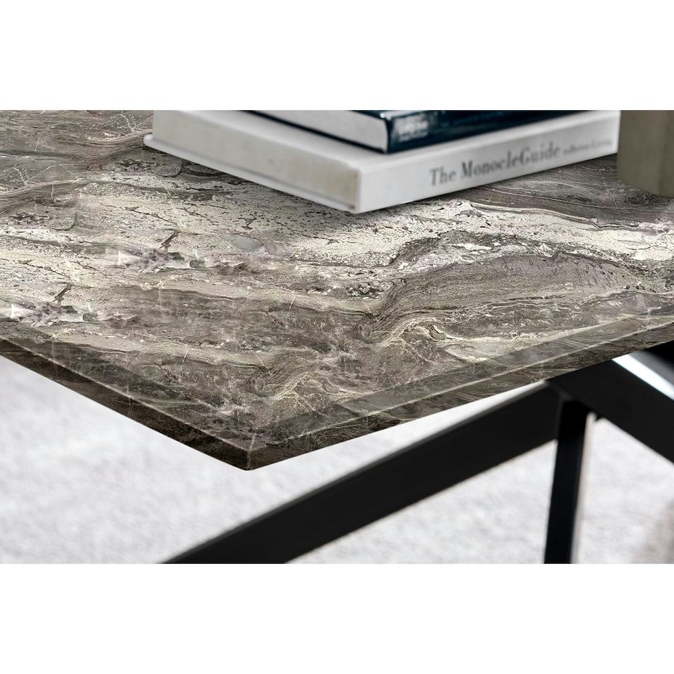 image 1 of Furniturebox Leonardo Glass Marble Effect Top Black Legs Coffee Table
