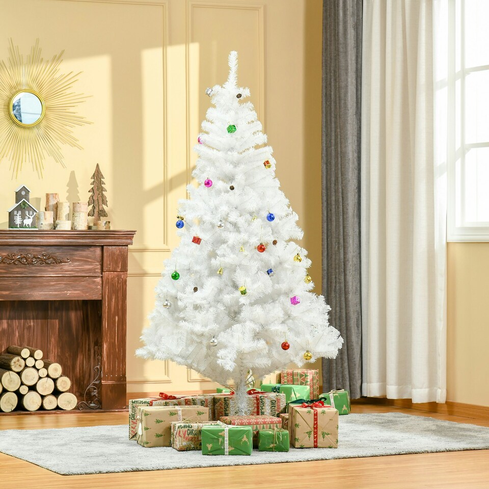 image 1 of HOMCOM 6ft Snow Artificial Christmas Tree w/ Metal Stand Decorations Home White