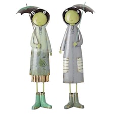 Heaven Sends Set of 2 Painted Metal Frog Ornaments with Parasols