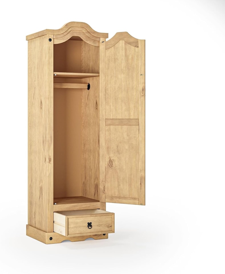 image 1 of Corona Wardrobe 1 Door 1 Drawer Arch Top Solid Mexican Pine