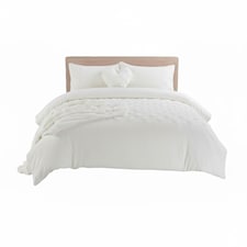 Super Soft Teddy Duvet Cover Set Heart Embossed Cozy Fleece Bedding | White | Double