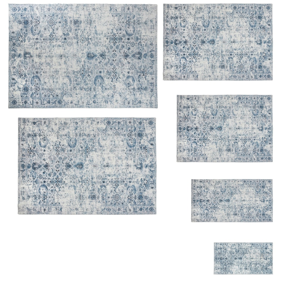 image 1 of Vintage Rug Amara - faded design, machine washable, short pile & non-slip underside Blue | 230 x 160 cm