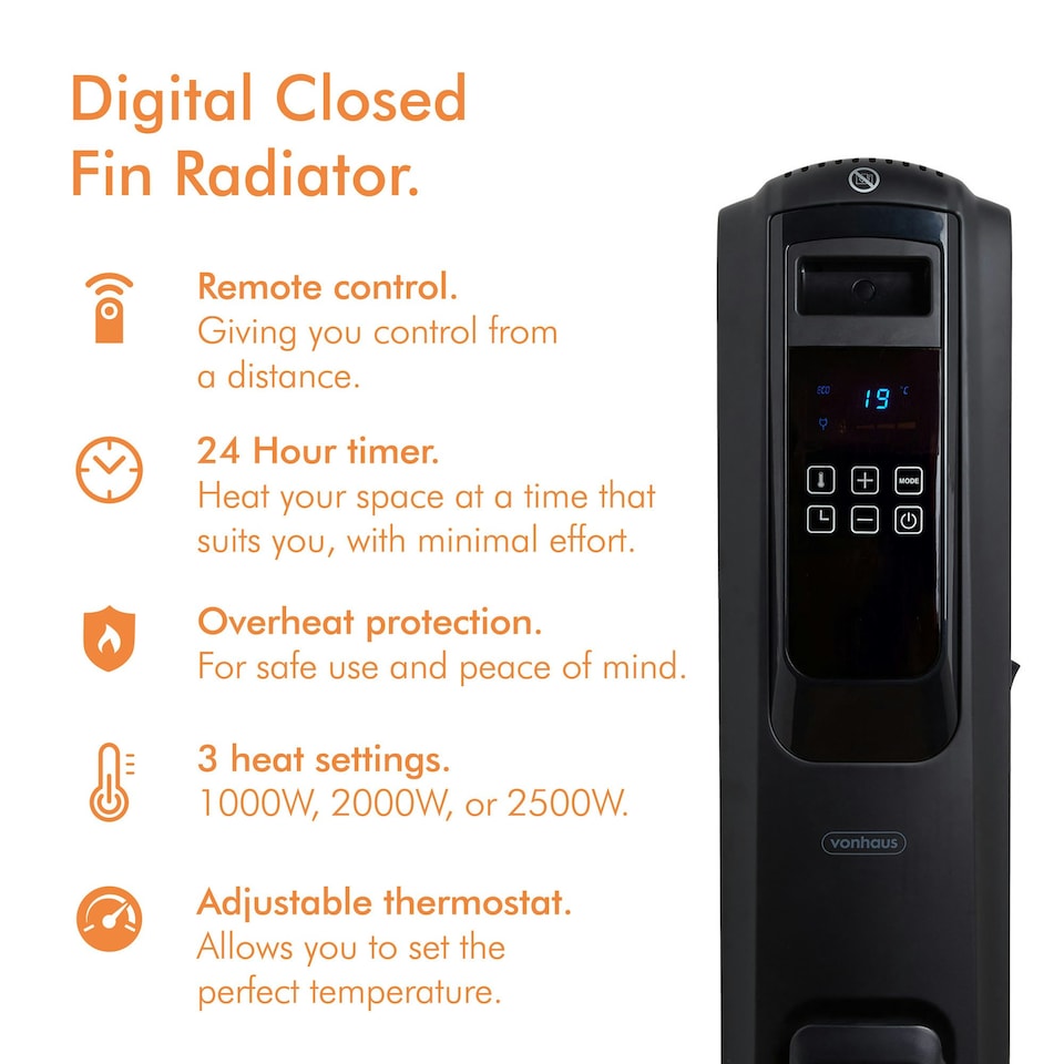 image 1 of VonHaus Oil-Filled Closed Fin Radiator Digital 2500W
