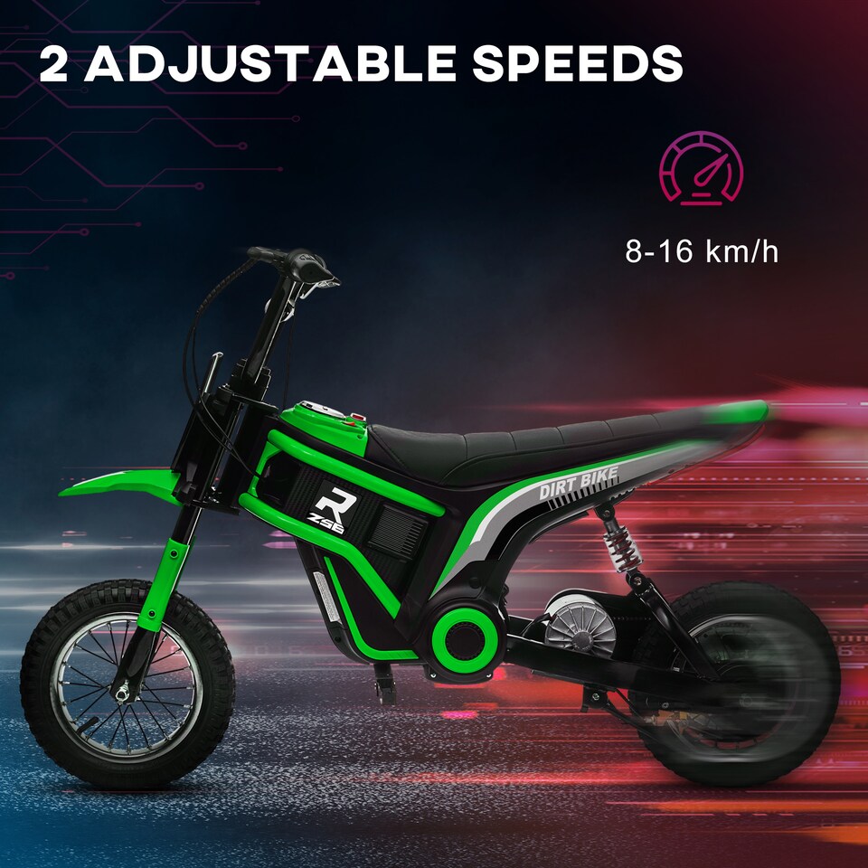 image 1 of HOMCOM 24V Kids Electric Motorbike with Twist Grip Throttle, Music, Horn - Green