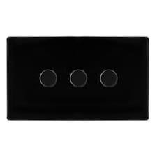 SE HOME Matt Black Screwless Plate 3 Gang 2 Way LED 100W Trailing Edge Dimmer Light Switch - SE Home Black | Metal