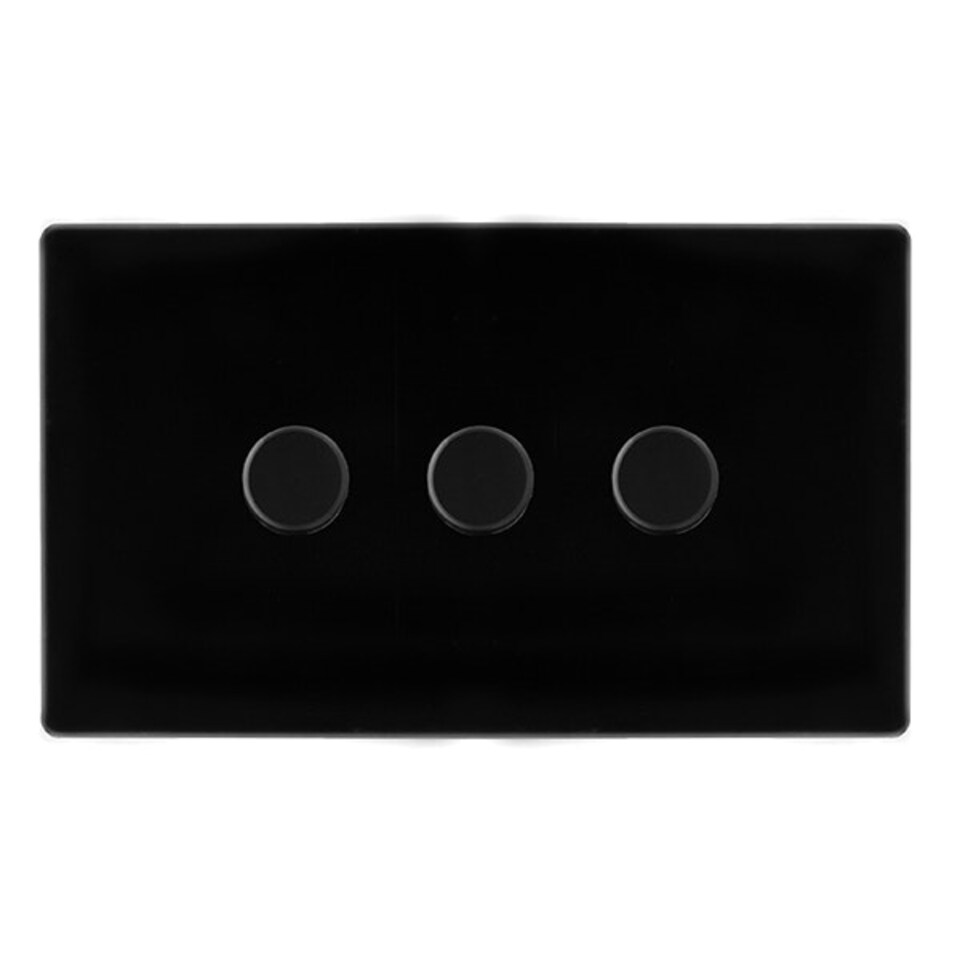 SE HOME Matt Black Screwless Plate 3 Gang 2 Way LED 100W Trailing Edge Dimmer Light Switch - SE Home Black | Metal