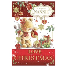 To a Special Nannie Teddy Pouring Frosting On Cake Design Christmas Card