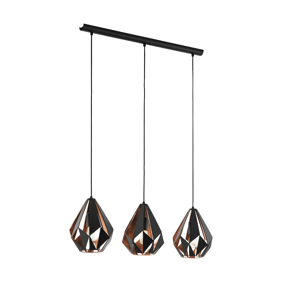 image 1 of EGLO Carlton 1 Vintage Industrial 3 Pendant Light WBS Black