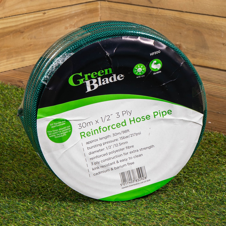 image 1 of 30m Reinforced Garden Hose Pipe / Hosepipe in Green | Black | Black