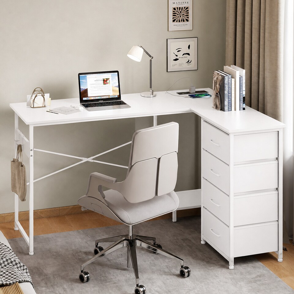 image 1 of Levede Reversible L-shaped Corner Desk 4 Drawers for Office or Gaming