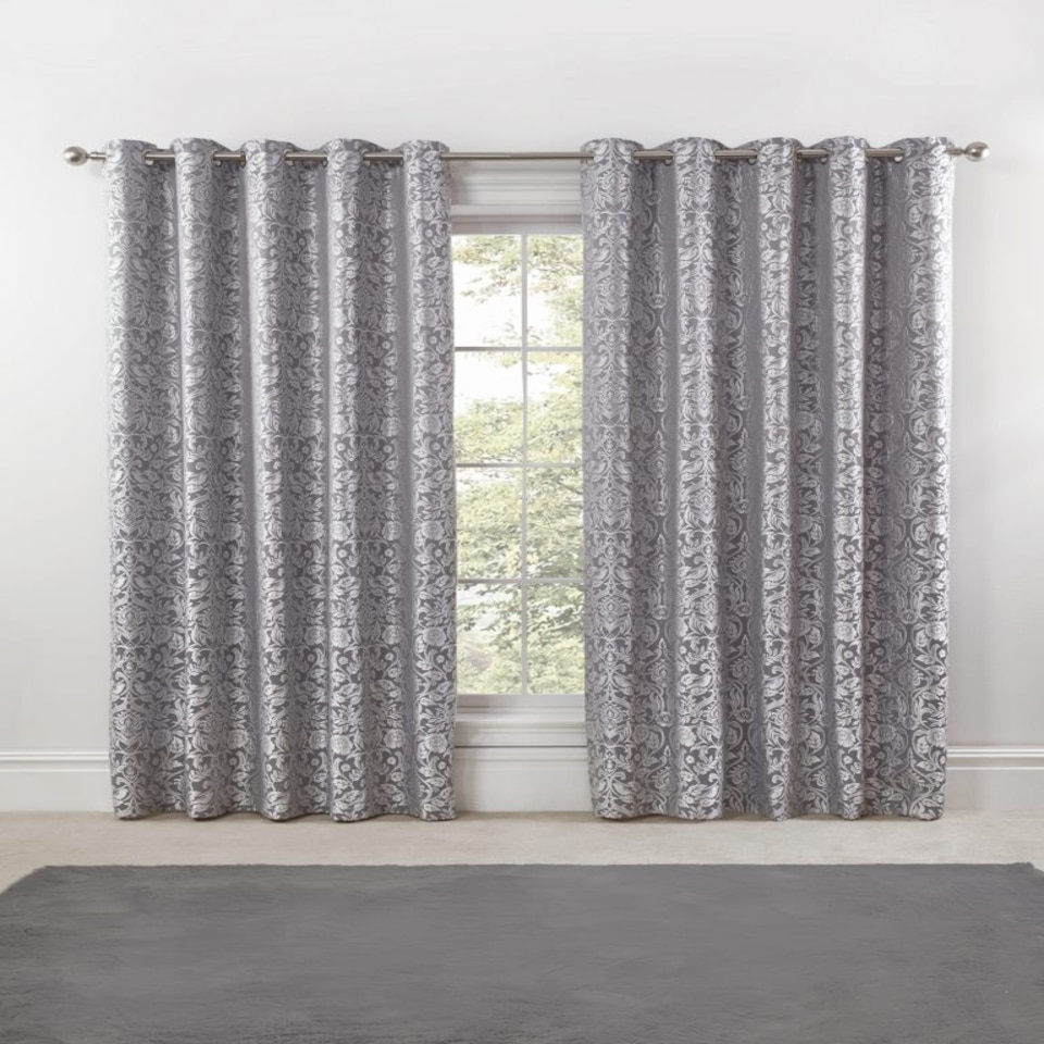 image 1 of Harrow Lined Eyelet Jacquard Curtains 116cm x 183cm Silver Grey | Grey