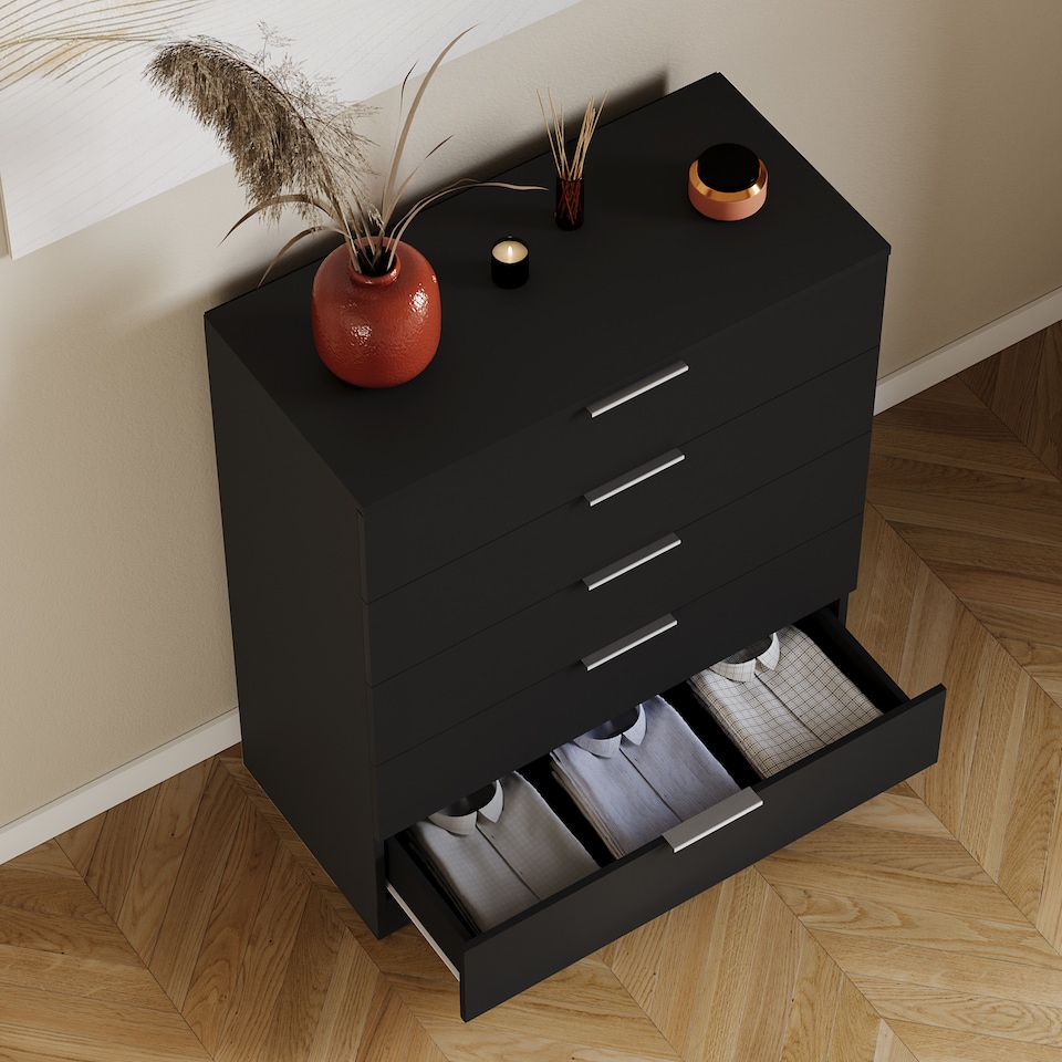 image 1 of Vida Designs Trega 5 Drawer Chest of Drawers Bedroom Clothing Organiser Storage Unit - Black