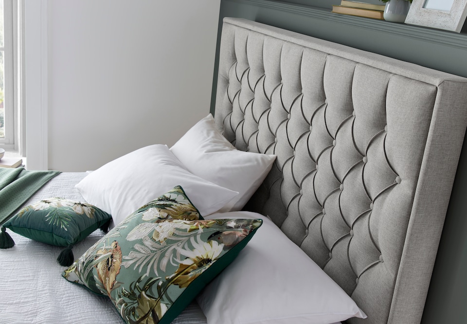 image 1 of Wilson Grey Fabric Ottoman Bed And Memory Maestro Memory Foam Mattress Double | Grey