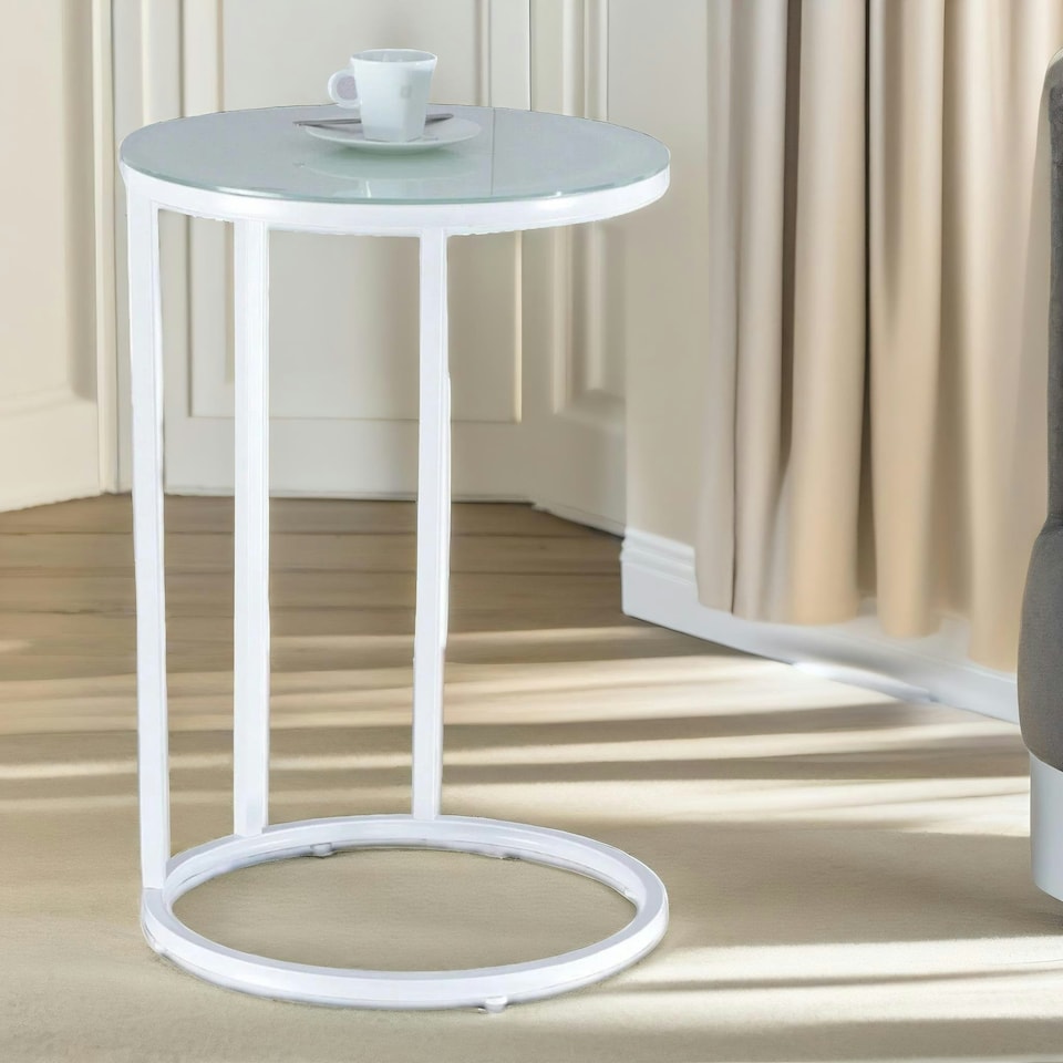 image 1 of Round C Shaped Side Table White White
