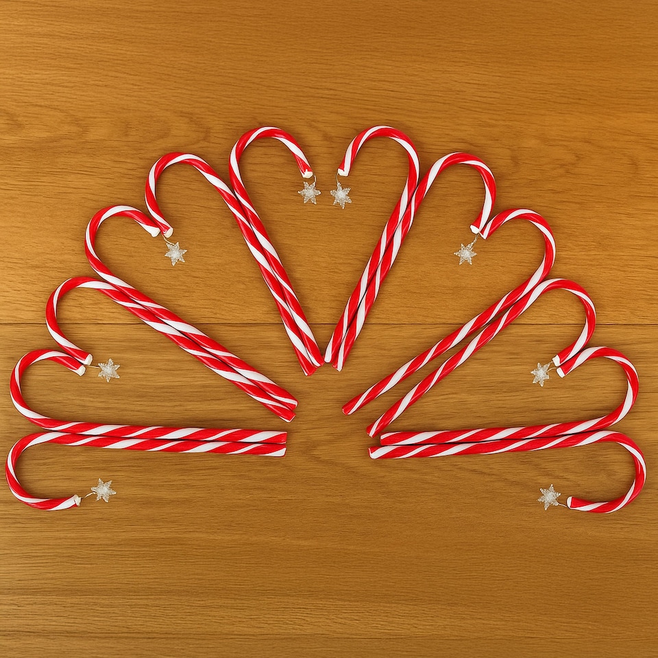 image 1 of Large 42cm 12 Piece Set Remote Solar Panel Battery Candy Cane Christmas Lights