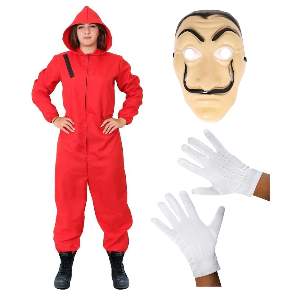 image 1 of Bank Robber Costume, Mask & Gloves | Red | S