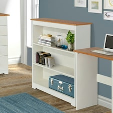 Colorado 3 Shelf Low Wide Bookcase - Soft White Finish with Oak Woodgrain Effect Top and Practical Storage | White | Soft White | One Size | 1