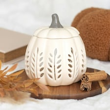 Cream Leaf Cut Out Pumpkin Oil Burner and Wax Warmer Multi