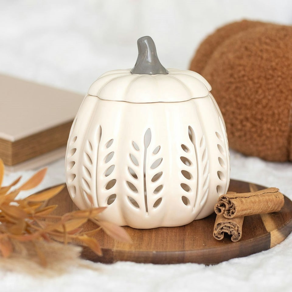image 1 of Cream Leaf Cut Out Pumpkin Oil Burner and Wax Warmer Multi