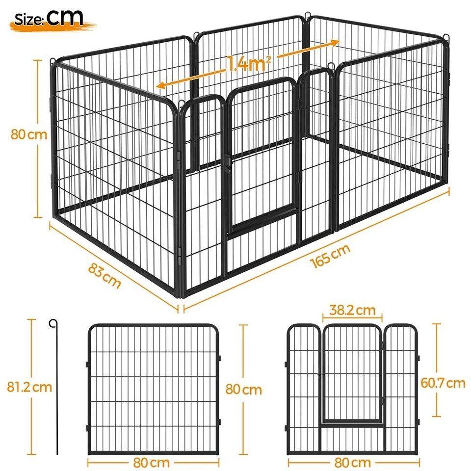 image 1 of Yaheetech 6 Metal Dog Playpen Panels, 80 × 80 cm Black