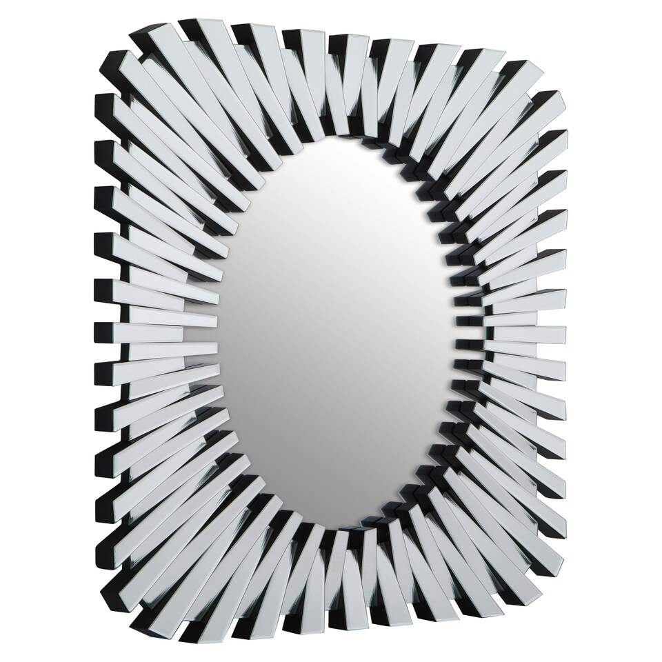 image 1 of Interiors by Premier Silver Rectangular Sunburst Wall Mirror, Decorative Radial Pattern Statement Mirror, Contemporary Wall Décor Silver