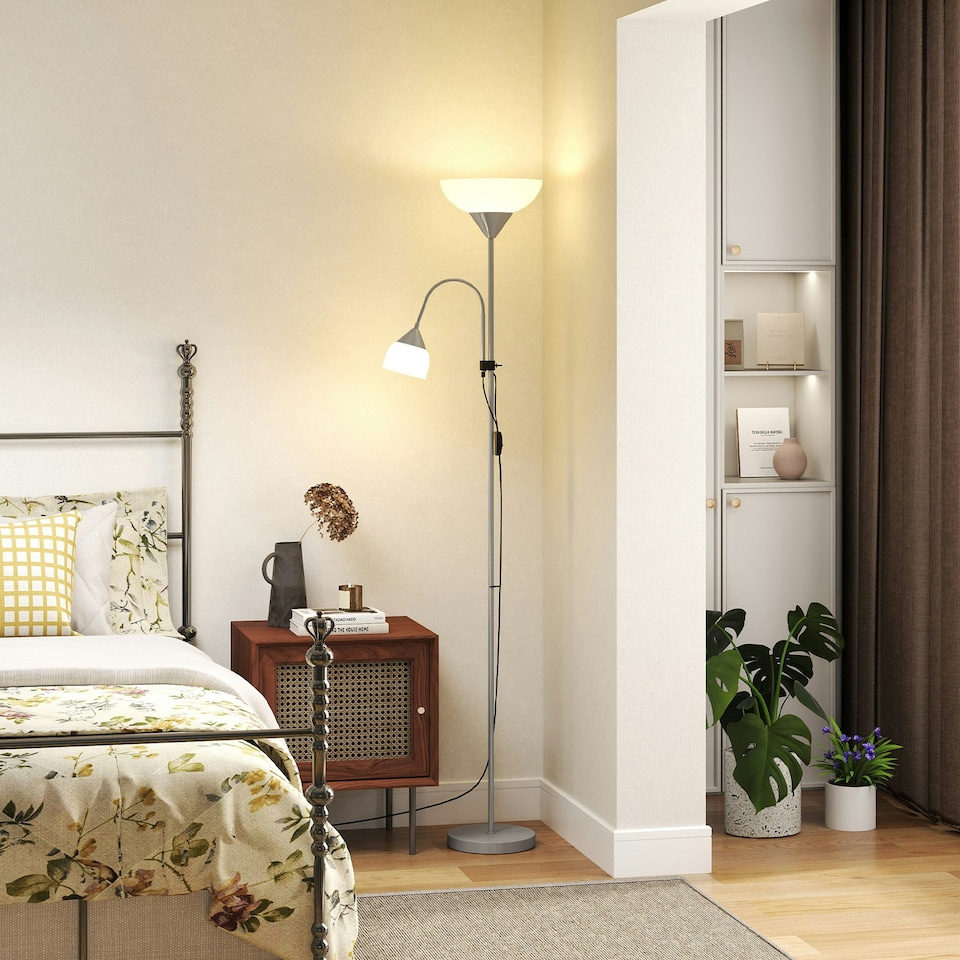 image 1 of HOMCOM Mother-Child Floor Lamp Duo Light Steel Frame w/ 2 Switches Round Base