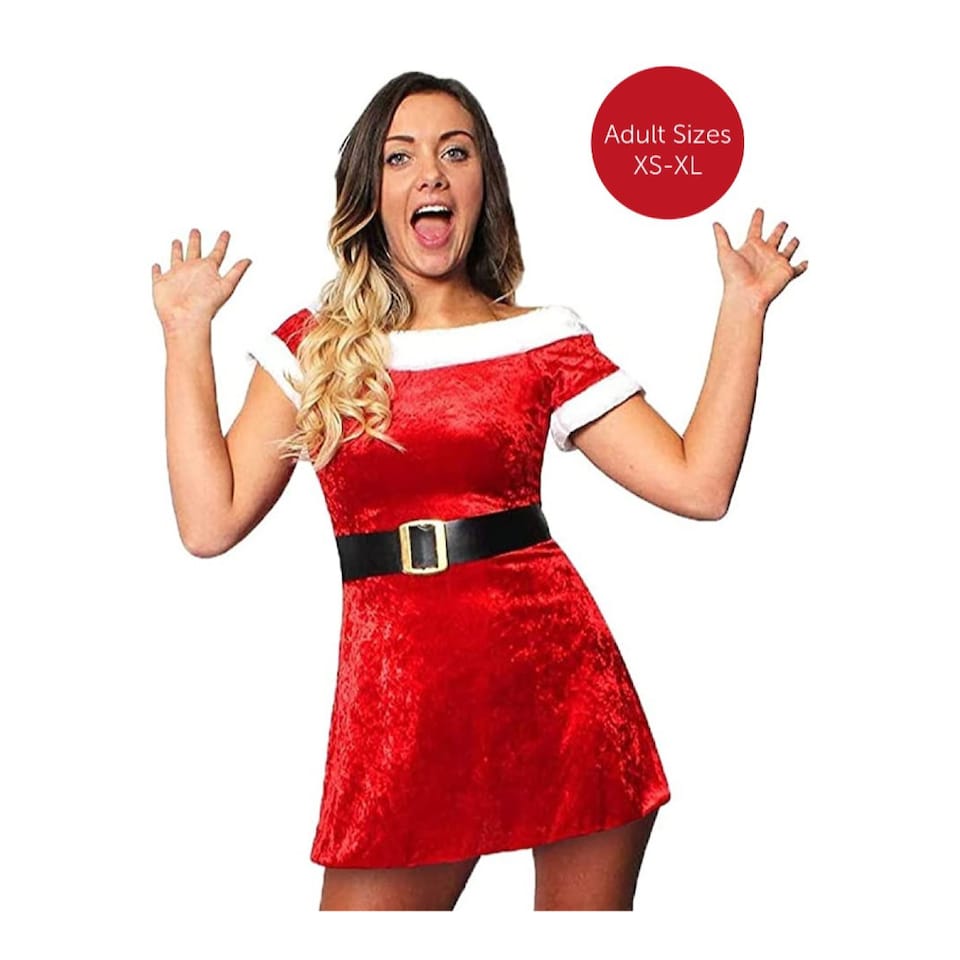 image 1 of Miss Santa Velour Christmas Dress | Red | S