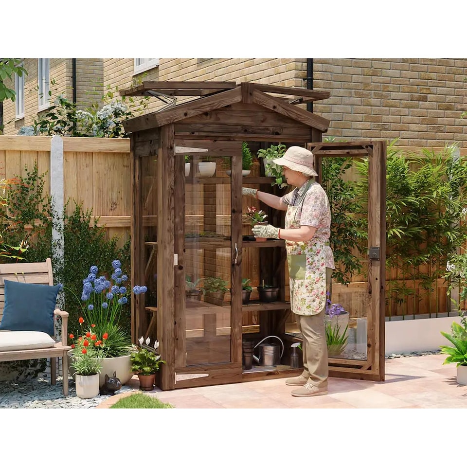 image 1 of Dunster House Sprouthouse Miniature Wooden Greenhouse W1.2m x D0.6m / W4' x D2' with 4mm Glass and Automatic Vent Opener