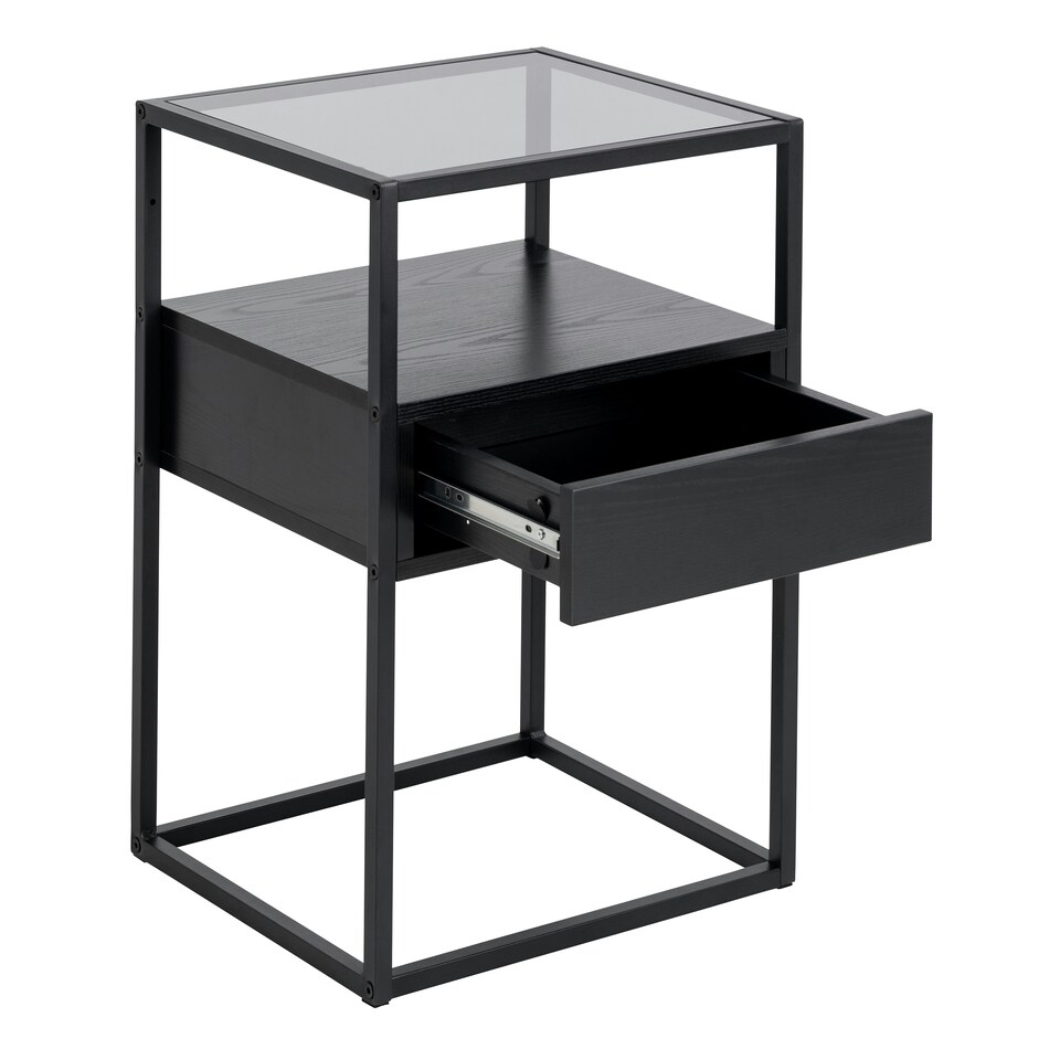image 1 of Randolf Bedside Table in Black with Smoked Glass
