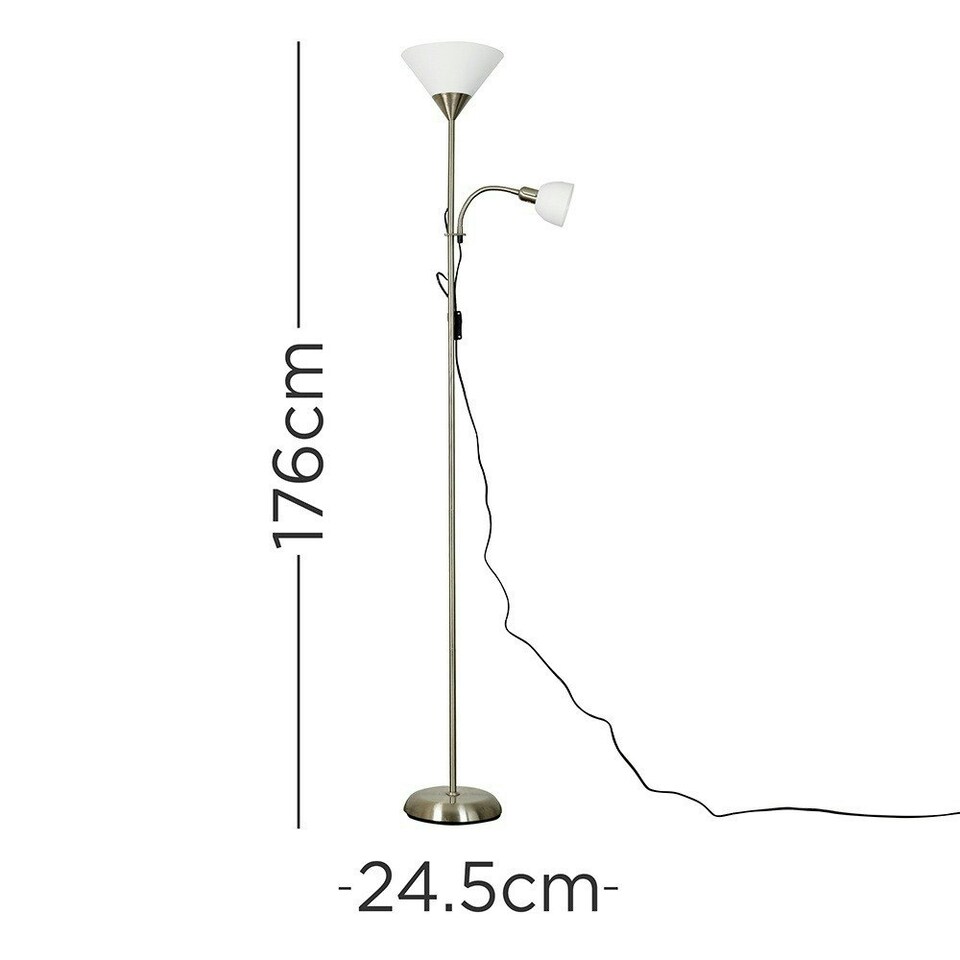image 1 of ValueLights Mozz Brushed Chrome Mother & Child Floor Lamp & Bulbs Silver
