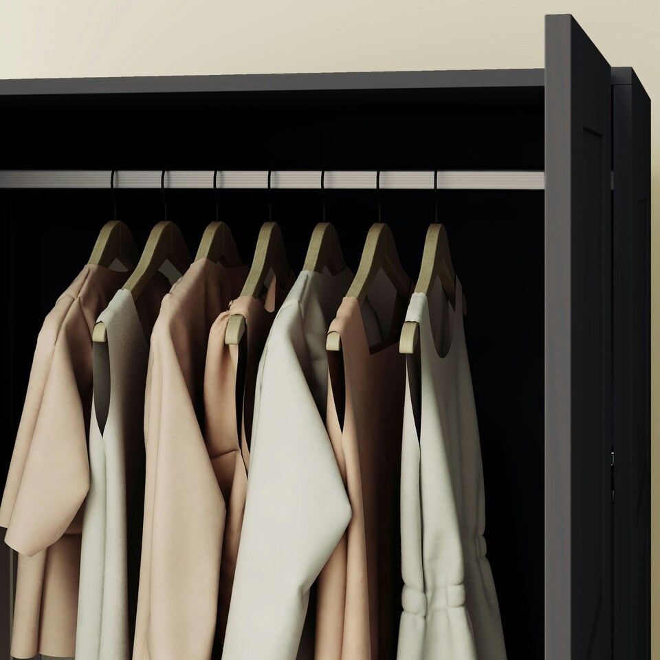 image 1 of HOMCOM Wardrobe for Bedroom, Double Wardrobe with Hanging Rail, Black