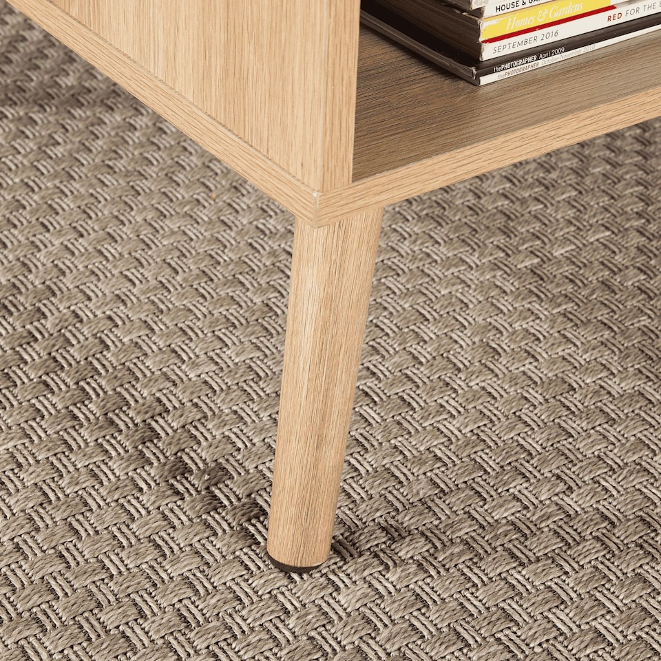 image 1 of Coffee Table Rattan Front Drawer Open Shelf Solid Wooden Legs Home Living Room