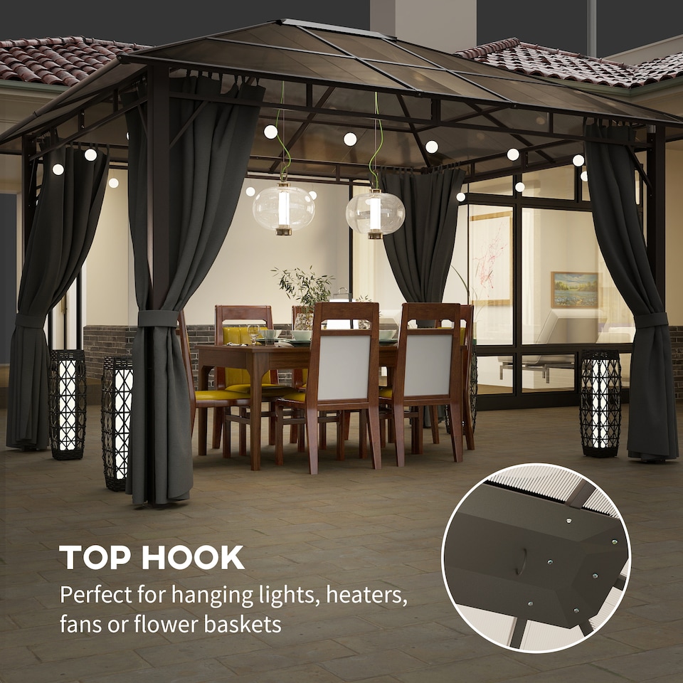 image 1 of Outsunny 3.6x3(m) Hardtop Gazebo Garden Pavilion w/ Polycarbonate Roof, Grey | Grey | Dark Grey | 1